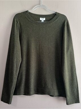 J. Crew Teddie Olive Green Wool Cotton Blend Crewneck Sweater Womens Large NWT